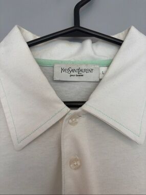 Yves Saint Laurent White Polo with Light Blue Trim
